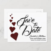 Red Tartan Heart Save the Date Postcard (Front/Back)