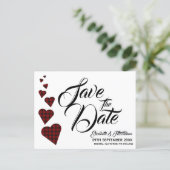 Red Tartan Heart Save the Date Postcard (Standing Front)