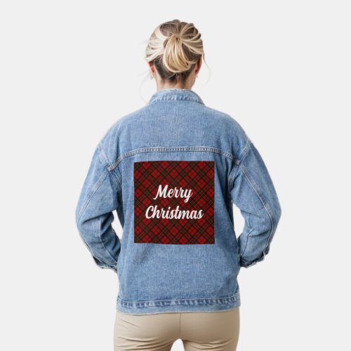 Red tartan Merry Christmas holidays Custom text Denim Jacket