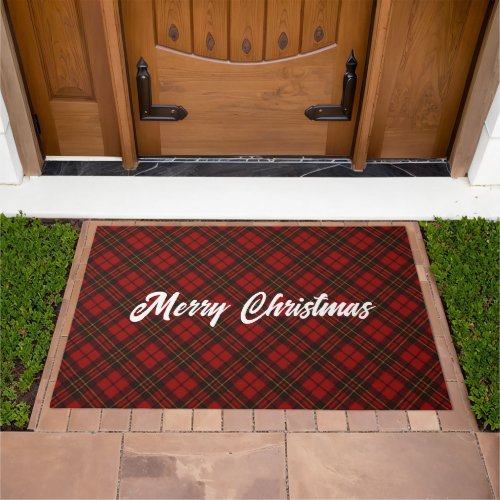 Red tartan Merry Christmas plaid winter pattern  Doormat