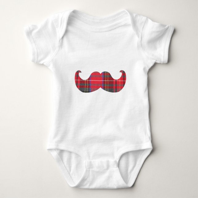 Red Tartan Mustache Baby Bodysuit (Front)