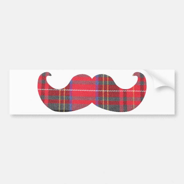 Red Tartan Mustache Bumper Sticker (Front)