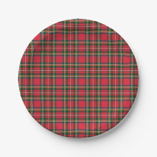 Red & Tartan Pattern Paper Plates