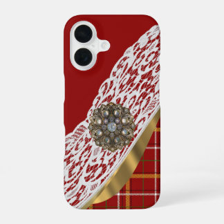 Red tartan plaid and lace iPhone 16 case