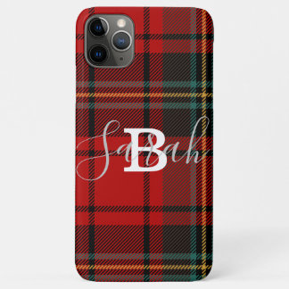 Red Tartan Plaid Checkered Scotland Monogram Name iPhone 11 Pro Max Case
