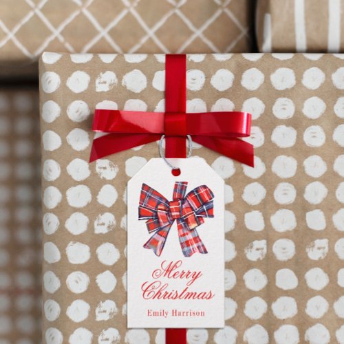 Red Tartan Plaid Christmas Bow Gift Tags