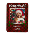 Red tartan plaid Custom photo Christmas Magnet