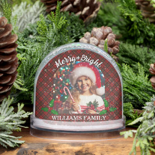 Red tartan plaid Custom photos Christmas Snow Globe
