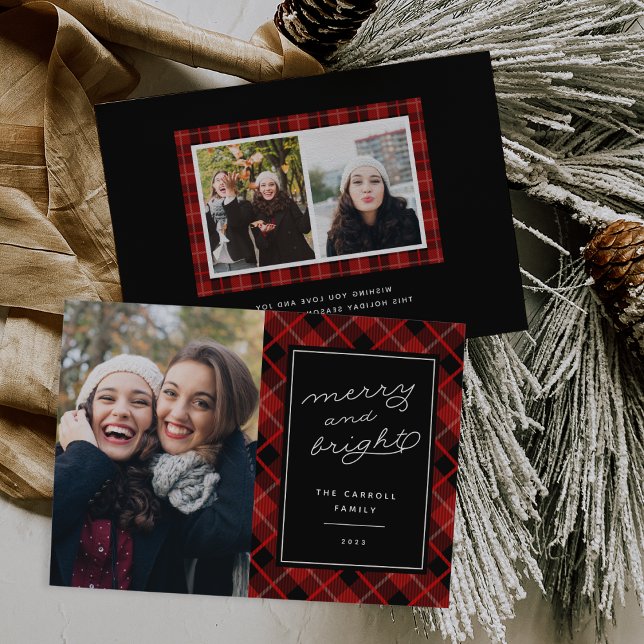 Red Tartan Plaid Double Sided Photo Holiday Card (Creator Uploaded)