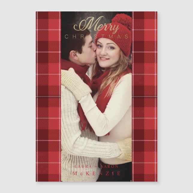 Red Tartan Plaid First Merry Christmas Photo (Front)