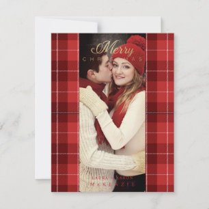 Red Tartan Plaid First Merry Christmas Photo Holiday Card