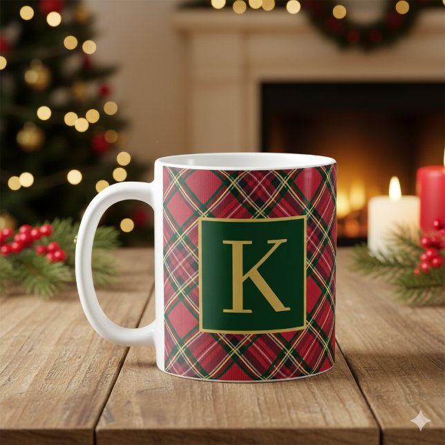 Red Tartan Plaid Gold Monogram Coffee Mug (Red Tartan Plaid Gold Monogram Coffee Mug)