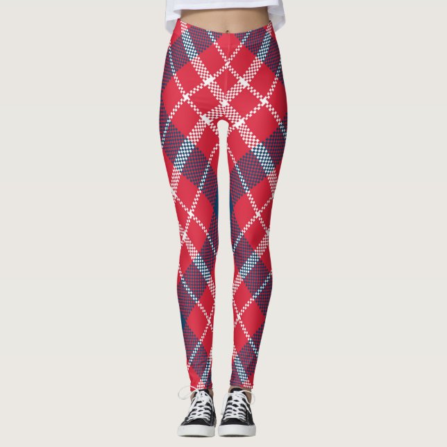 Red Tartan Plaid Leggings – Trendy Checkered Pant (Front)