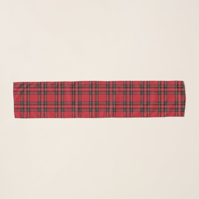 Red Tartan Plaid Long Scarf (Front (Horizontal))