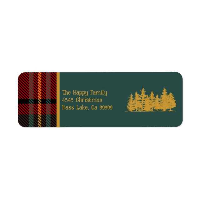 Red Tartan Plaid Merry Christmas  Label (Front)