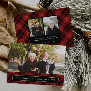 Red Tartan Plaid Multi Photo Holiday Card