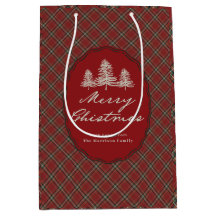 Red Tartan Plaid Personalized Christmas Gift Bag