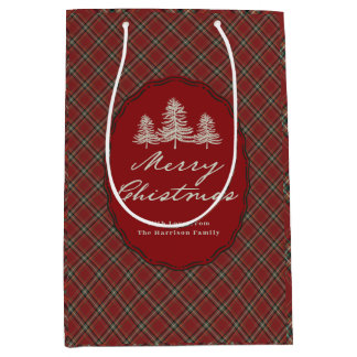 Red Tartan Plaid Personalized Christmas Gift Bag