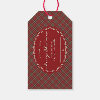 Red Tartan Plaid Personalized Christmas Gift Bag Tags