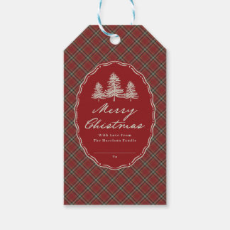 Red Tartan Plaid Personalized Christmas Gift Bag Tags