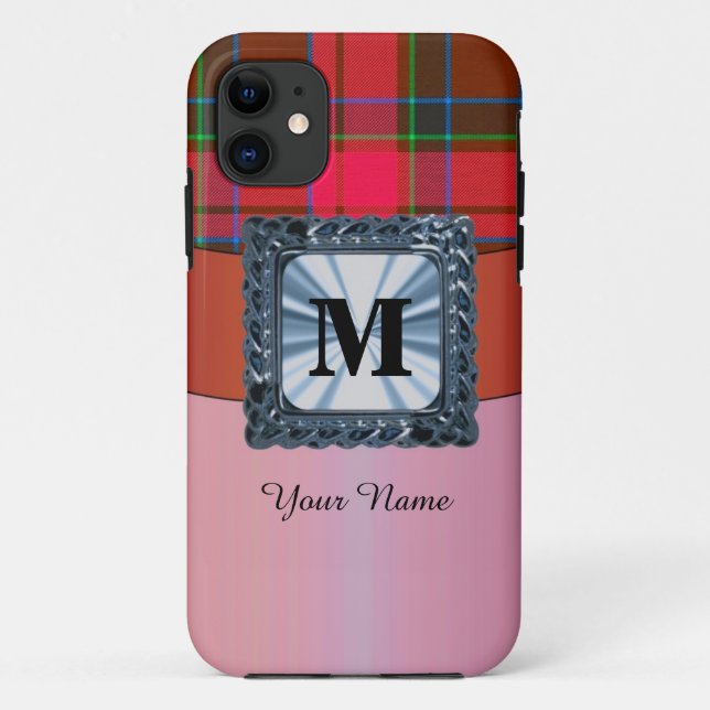 Red tartan plaid personalized monogram Case-Mate iPhone case (Back)