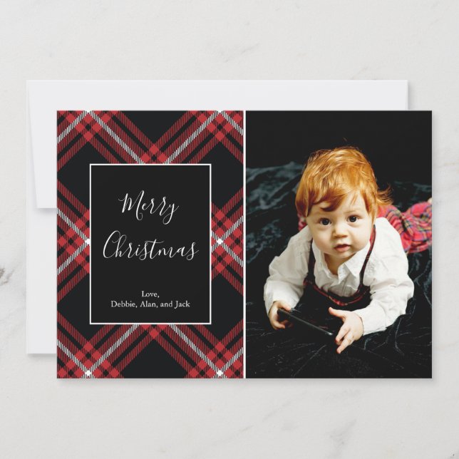 Red Tartan Plaid Photo Card for Christmas Holidays (Front)