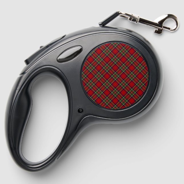Red Tartan Plaid  Retractable Dog Leash (Back)