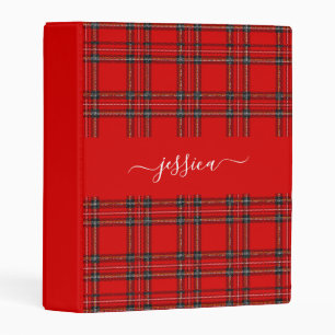 Red tartan plaid script name binder