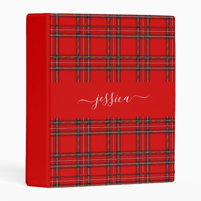 Red tartan plaid script name binder (Front/Spine)