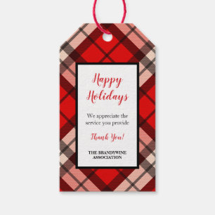 Red Tartan Plaid Thank you holiday gift tag