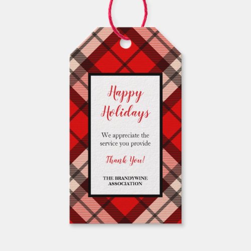 Red Tartan Plaid Thank you holiday gift tag