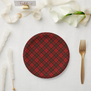 Red tartan plaid winter Christmas pattern holidays Paper Plates