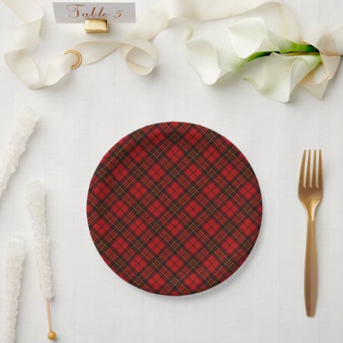 Red tartan plaid winter Christmas pattern holidays Paper Plates