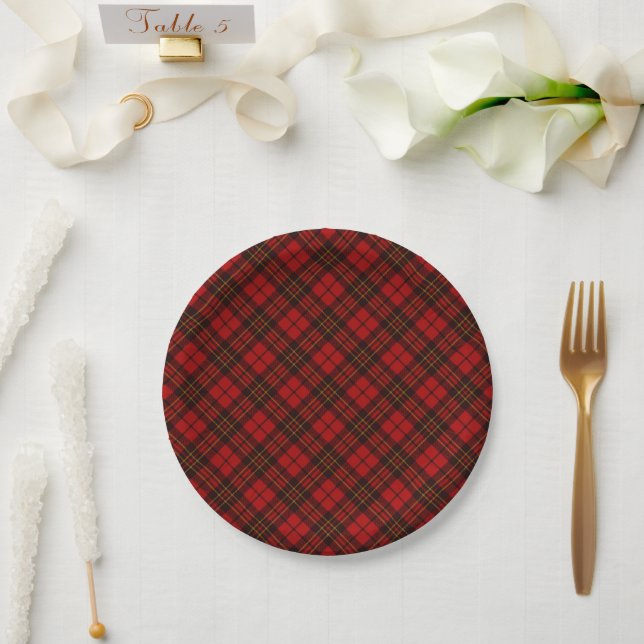 Red tartan plaid winter Christmas pattern holidays Paper Plates (Wedding)