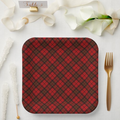 Red tartan plaid winter Christmas pattern holidays Paper Plates