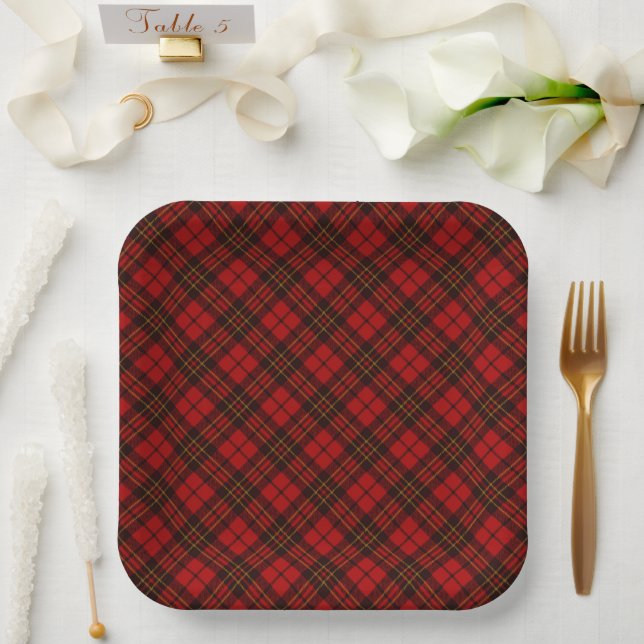 Red tartan plaid winter Christmas pattern holidays Paper Plates (Wedding)