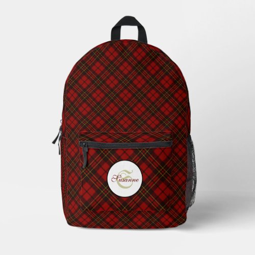 Red tartan plaid winter pattern Monogram Printed Backpack