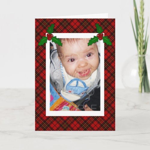 Red tartan plaid Your photo Christmas greeting Holiday Card