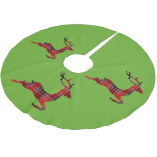 Red Tartan reindeer Scottish Christmas Brushed Polyester Tree Skirt