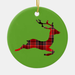 Red Tartan reindeer Scottish Christmas Ceramic Ornament