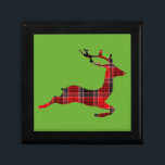 Red Tartan reindeer Scottish Christmas Gift Box<br><div class="desc">A cute image of vintage Scottish inspired tartan reindeer in traditional red color against a Christmas green background. Traditional and hip for the Christmas season.</div>