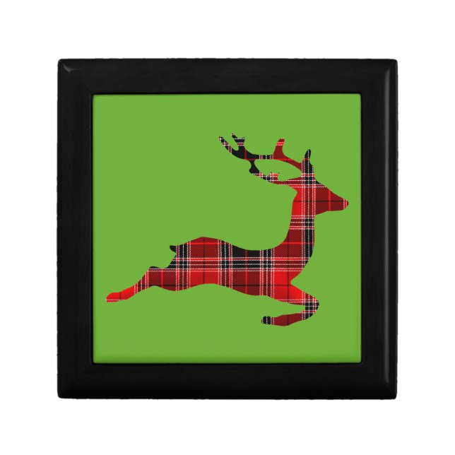 Red Tartan reindeer Scottish Christmas Gift Box (Front)