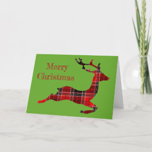 Red Tartan reindeer Scottish Christmas Holiday Card