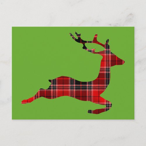 Red Tartan reindeer Scottish Christmas Holiday Postcard