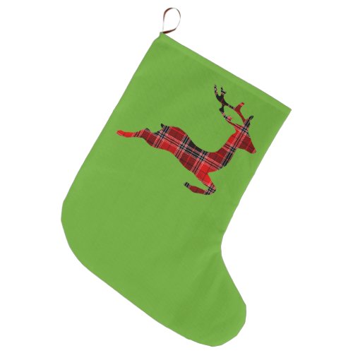 Red Tartan reindeer Scottish Christmas Large Christmas Stocking