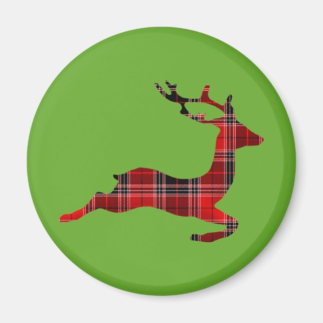 Red Tartan reindeer Scottish Christmas Magnet (Front)
