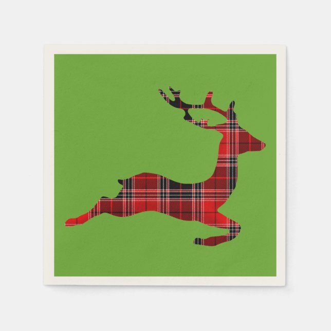 Red Tartan reindeer Scottish Christmas Napkins (Front)