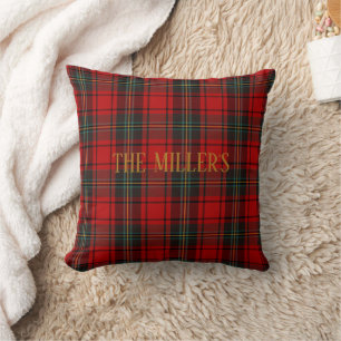 Red Tartan Scottish Plaid Pattern Customizable  Throw Pillow