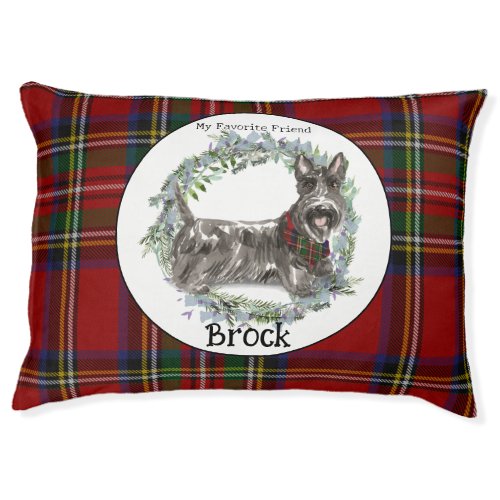 Red Tartan  Scottish Terrier Portrait Pet Bed