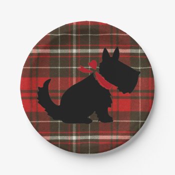 Red Tartan Scotty Dog Cute Traditional Paper Plates by SmallTownGirll at Zazzle